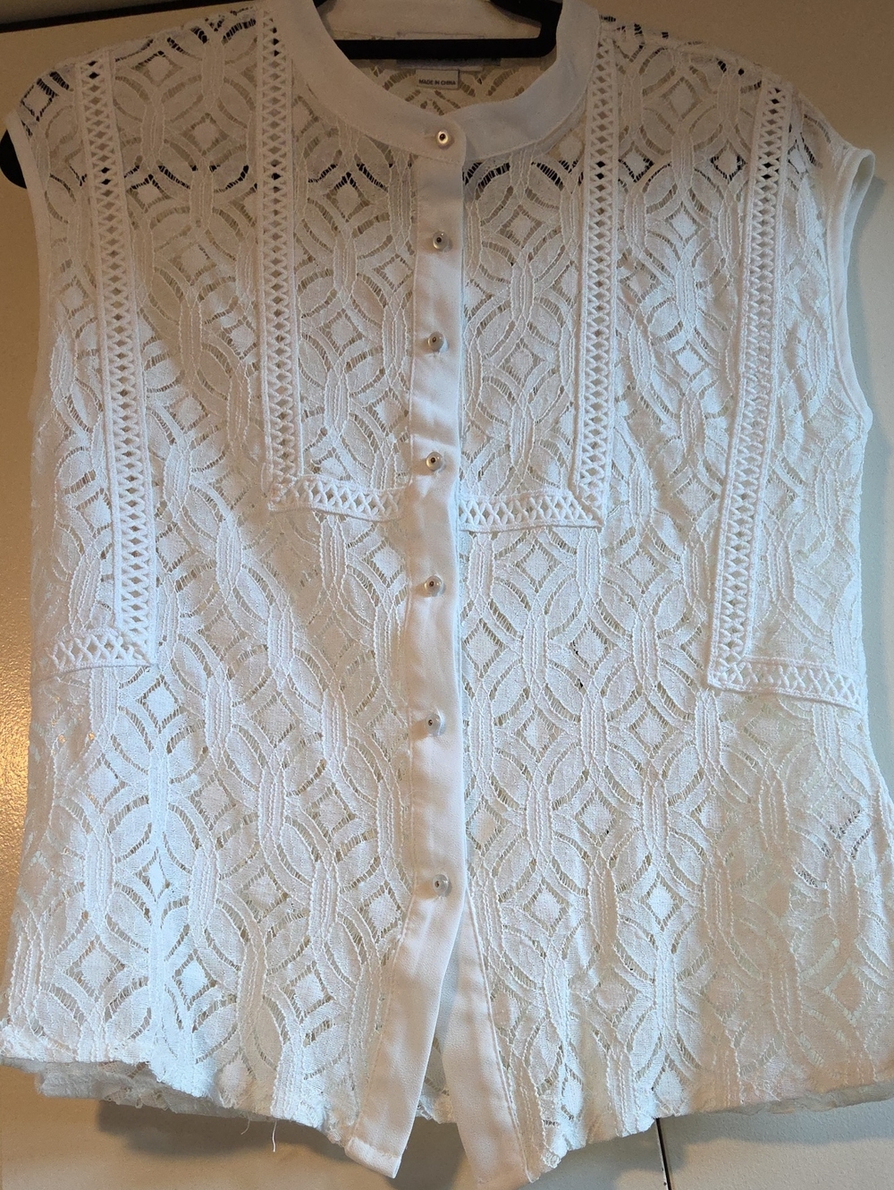 Molly Bracken Large White Lace Blouse Boho Chic Romantic Old Money Preppy